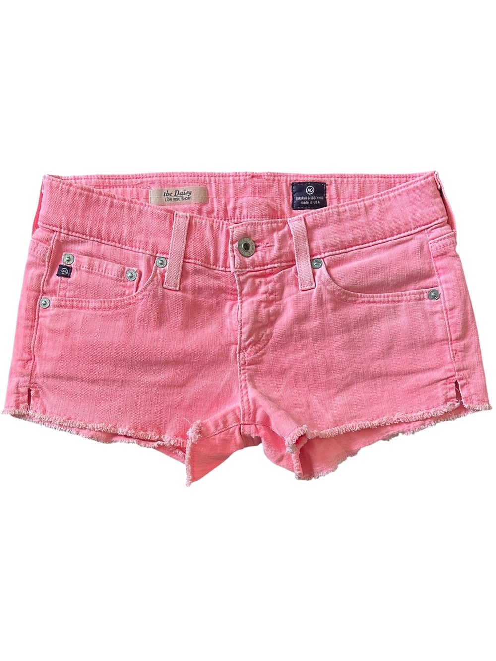 AG Adriano Goldschmied The Daisy Low Rise Denim Micro Shorts Pink Size‎ 24 USA